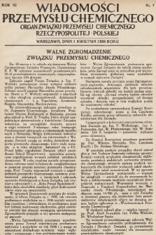Wiadomości Przemysłu Chemicznego : organ Związku Przemysłu Chemicznego Rzeczypospolitej Polskiej. R. 11, 1936, nr 7