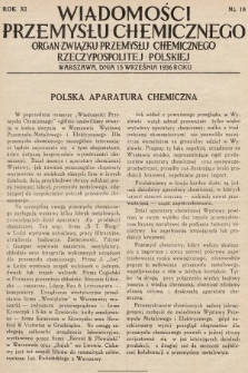 Wiadomości Przemysłu Chemicznego : organ Związku Przemysłu Chemicznego Rzeczypospolitej Polskiej. R. 11, 1936, nr 18