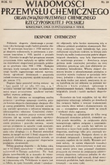 Wiadomości Przemysłu Chemicznego : organ Związku Przemysłu Chemicznego Rzeczypospolitej Polskiej. R. 11, 1936, nr 20