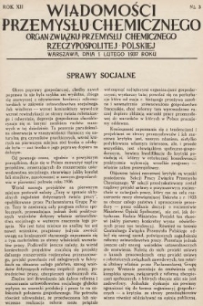 Wiadomości Przemysłu Chemicznego : organ Związku Przemysłu Chemicznego Rzeczypospolitej Polskiej. R. 12, 1937, nr 3