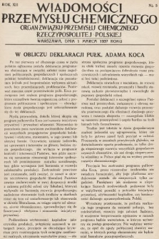Wiadomości Przemysłu Chemicznego : organ Związku Przemysłu Chemicznego Rzeczypospolitej Polskiej. R. 12, 1937, nr 5