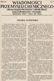 Wiadomości Przemysłu Chemicznego : organ Związku Przemysłu Chemicznego Rzeczypospolitej Polskiej. R. 12, 1937, nr 9