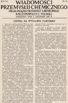 Wiadomości Przemysłu Chemicznego : organ Związku Przemysłu Chemicznego Rzeczypospolitej Polskiej. R. 12, 1937, nr 21