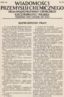 Wiadomości Przemysłu Chemicznego : organ Związku Przemysłu Chemicznego Rzeczypospolitej Polskiej. R. 12, 1937, nr 23