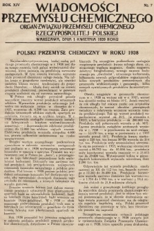 Wiadomości Przemysłu Chemicznego : organ Związku Przemysłu Chemicznego Rzeczypospolitej Polskiej. R. 14, 1939, nr 7