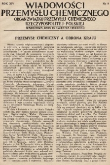 Wiadomości Przemysłu Chemicznego : organ Związku Przemysłu Chemicznego Rzeczypospolitej Polskiej. R. 14, 1939, nr 8