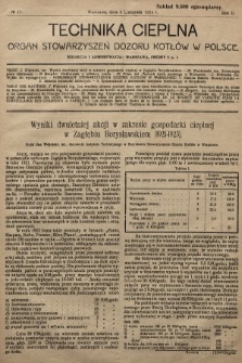 Technika Cieplna : organ Stowarzyszeń Dozoru Kotłów w Polsce. R. 2, 1924, nr 11
