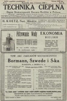 Technika Cieplna : organ Stowarzyszeń Dozoru Kotłów w Polsce. R. 3, 1925, nr 6