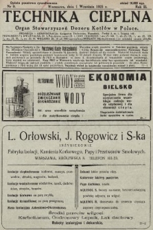 Technika Cieplna : organ Stowarzyszeń Dozoru Kotłów w Polsce. R. 3, 1925, nr 9