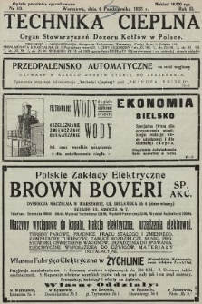 Technika Cieplna : organ Stowarzyszeń Dozoru Kotłów w Polsce. R. 3, 1925, nr 10