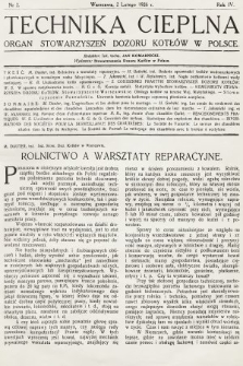 Technika Cieplna : organ Stowarzyszeń Dozoru Kotłów w Polsce. R. 4, 1926, nr 2