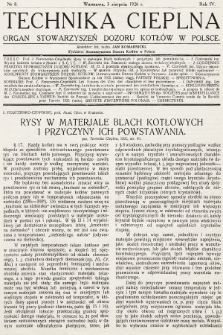 Technika Cieplna : organ Stowarzyszeń Dozoru Kotłów w Polsce. R. 4, 1926, nr 8
