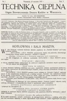 Technika Cieplna : organ Stowarzyszenia Dozoru Kotłów w Warszawie. R. 5, 1927, nr 1