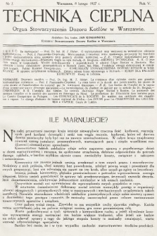 Technika Cieplna : organ Stowarzyszenia Dozoru Kotłów w Warszawie. R. 5, 1927, nr 2