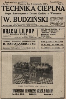 Technika Cieplna : organ Stowarzyszenia Dozoru Kotłów w Warszawie. R. 5, 1927, nr 10