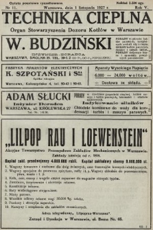 Technika Cieplna : organ Stowarzyszenia Dozoru Kotłów w Warszawie. R. 5, 1927, nr 11