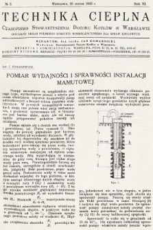 Technika Cieplna : czasopismo Stowarzyszenia Dozoru Kotłów w Warszawie : oficjalny organ Polskiego Komitetu Normalizacyjnego dla Spraw Kotłowych. R. 11, 1933, nr 3