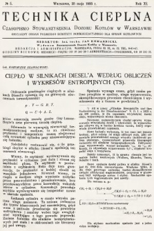 Technika Cieplna : czasopismo Stowarzyszenia Dozoru Kotłów w Warszawie : oficjalny organ Polskiego Komitetu Normalizacyjnego dla Spraw Kotłowych. R. 11, 1933, nr 5