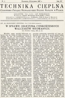 Technika Cieplna : czasopismo Związku Stowarzyszeń Dozoru Kotłów w Polsce. R. 15, 1937, nr 4