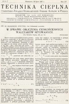 Technika Cieplna : czasopismo Związku Stowarzyszeń Dozoru Kotłów w Polsce. R. 15, 1937, nr 6-7