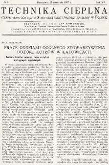Technika Cieplna : czasopismo Związku Stowarzyszeń Dozoru Kotłów w Polsce. R. 15, 1937, nr 9