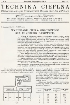 Technika Cieplna : czasopismo Związku Stowarzyszeń Dozoru Kotłów w Polsce. R. 15, 1937, nr 11