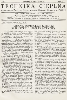 Technika Cieplna : czasopismo Związku Stowarzyszeń Dozoru Kotłów w Polsce. R. 16, 1938, nr 4