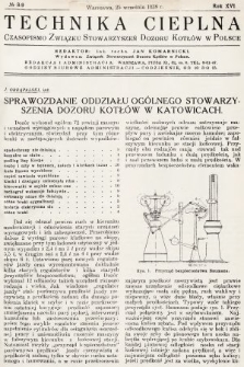 Technika Cieplna : czasopismo Związku Stowarzyszeń Dozoru Kotłów w Polsce. R. 16, 1938, nr 8-9