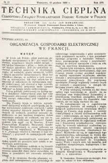 Technika Cieplna : czasopismo Związku Stowarzyszeń Dozoru Kotłów w Polsce. R. 16, 1938, nr 12