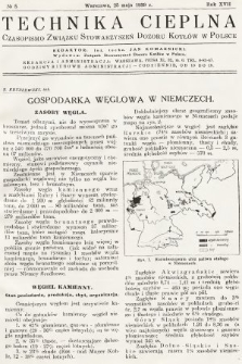 Technika Cieplna : czasopismo Związku Stowarzyszeń Dozoru Kotłów w Polsce. R. 17, 1939, nr 5