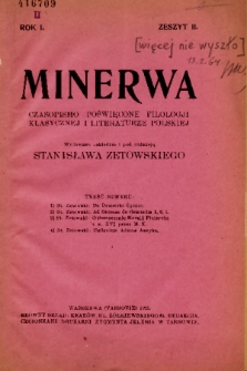 Minerwa : czasopismo poświęcone filologji klasycznej i literaturze polskiej. 1922, z. 2