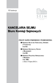 Pełny Zapis Przebiegu Posiedzenia Komisji Edukacji, Nauki i Młodzieży (nr 92) z dnia 10 lipca 2013 r.