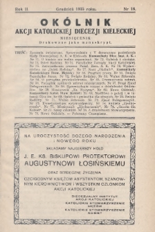 Okólnik Akcji Katolickiej Diecezji Kieleckiej. 1935, nr 16