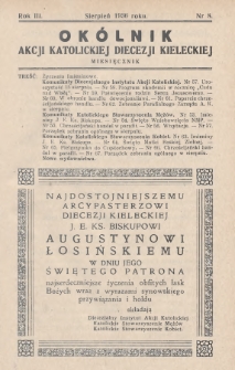 Okólnik Akcji Katolickiej Diecezji Kieleckiej. 1936, nr 8