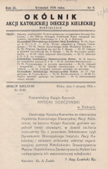 Okólnik Akcji Katolickiej Diecezji Kieleckiej. 1936, nr 9