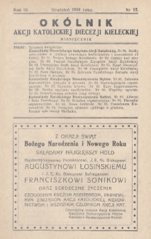Okólnik Akcji Katolickiej Diecezji Kieleckiej. 1936, nr 12