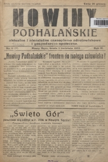 Nowiny Podhalańskie : aktualne i niezależne czasopismo zdrojowiskowe i gospodarczo-społeczne. 1936, nr 1 (18)