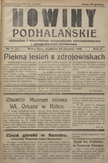 Nowiny Podhalańskie : aktualne i niezależne czasopismo zdrojowiskowe i gospodarczo-społeczne. 1936, nr 7 (24)