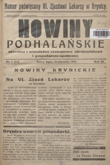 Nowiny Podhalańskie : aktualne i niezależne czasopismo zdrojowiskowe i gospodarczo-społeczne. 1937, nr 1 (30)