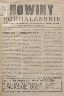 Nowiny Podhalańskie : aktualne i niezależne czasopismo zdrojowiskowe i gospodarczo-społeczne. 1937, nr 4 (33)