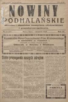 Nowiny Podhalańskie : aktualne i niezależne czasopismo zdrojowiskowe i gospodarczo-społeczne. 1937, nr 8 (37)