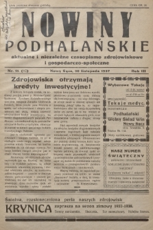 Nowiny Podhalańskie : aktualne i niezależne czasopismo zdrojowiskowe i gospodarczo-społeczne. 1937, nr 11 (40)