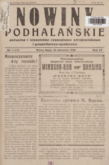 Nowiny Podhalańskie : aktualne i niezależne czasopismo zdrojowiskowe i gospodarczo-społeczne. 1938, nr 1 (42)