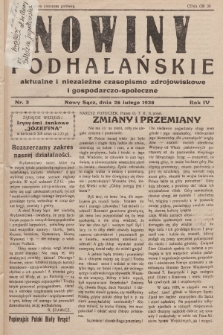 Nowiny Podhalańskie : aktualne i niezależne czasopismo zdrojowiskowe i gospodarczo-społeczne. 1938, nr 3