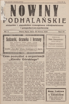 Nowiny Podhalańskie : aktualne i niezależne czasopismo zdrojowiskowe i gospodarczo-społeczne. 1938, nr 4