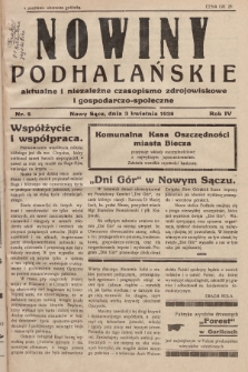 Nowiny Podhalańskie : aktualne i niezależne czasopismo zdrojowiskowe i gospodarczo-społeczne. 1938, nr 5