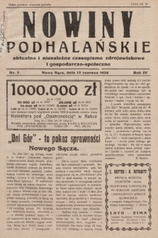 Nowiny Podhalańskie : aktualne i niezależne czasopismo zdrojowiskowe i gospodarczo-społeczne. 1938, nr 7