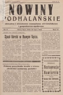 Nowiny Podhalańskie : aktualne i niezależne czasopismo zdrojowiskowe i gospodarczo-społeczne. 1938, nr 8
