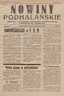 Nowiny Podhalańskie : aktualne i niezależne czasopismo zdrojowiskowe i gospodarczo-społeczne. 1939, nr 10