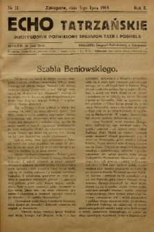 Echo Tatrzańskie: dwutygodnik poświęcony sprawom Tatr Podhala. 1919, nr 11